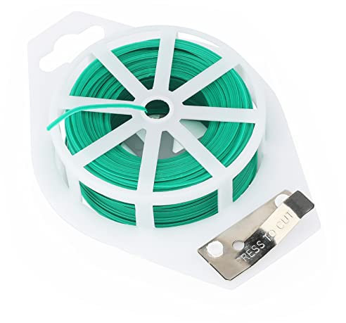 KINGLAKE Pflanzendraht Bindedraht, 100m Blumendraht Gartendraht Weich, Draht Garten Pflanzdraht Ummantelt, Pflanzen Schnur mit Eingebautem Cutter für Training Pflanzen-Grün