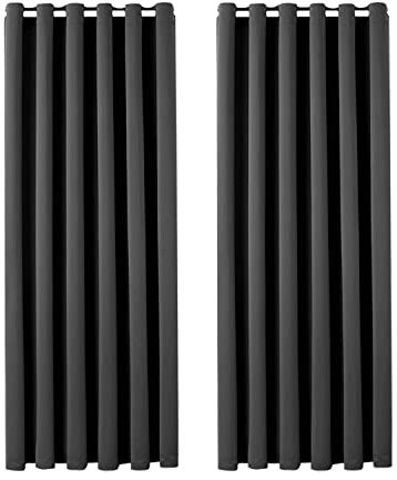 Aspire Homeware Blackout Curtains for Bedroom - Grey Living Room Eyelet Curtains 54 inch Drop Ring Top Short Thermal Kitchen Curtain Pair Panels with Tiebacks 66 x 54