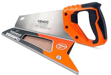 KENDO Fuchsschwanz Säge 350 mm – 7 Zähne/Zoll – Handsäge Holz – FastCut – mit ergonom. Bi-Materialgriffen – Holzsäge mit gehärteter, dreifach geschliffener Verzahnung