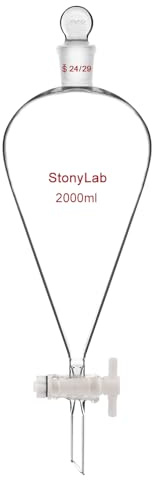 stonylab 2L Embudo Separador de Cristal de Borosilicato con Tapón de Vidrio, Separatory Funnel Embudo de Laboratorio Cónico en Forma de Pera en Pared Gruesa con Junta 24/29