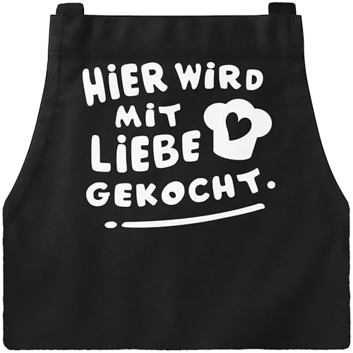 MoonWorks® Kochschürze Spruch Hier wird mit Liebe gekocht Grill-Schürze Küchenschürze Baumwoll-Schürze