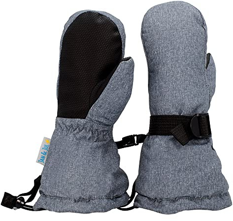 JAN & JUL Waterproof Ski Mittens for Kids Insulated Snow (Heather Grey, L: 6-8Y)