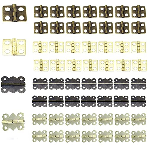 Guador 100 Stück Mini Scharniere,Messing Scharnier Klappbar Türangeln Edelstahl Türscharnier Messingscharniere Klein Möbelscharniere für Bastelarbeiten kleine Schmuckkästchen (Messing)