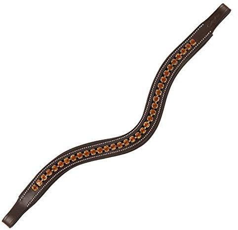 ExionPro gebogenes, gepolstertes Topas-Bling-Kristall-Stirnband aus Leder für Pferdezaumzeug | Diamant-Bling Englisches Dressur-Stirnband | Größe – Full, Cob, Over, Pony | Farbe - Braun, Schwarz