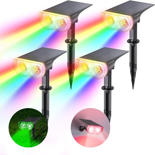Linkind Luces Solares LED Exterior Jardin, Foco Solar con Sensor de Luz, Luz de 8 Colores Cambiado, Lámpara Solar Impermeable IP67 para Iluminación de Caminos, Patio, Terreza, Césped (4 Piezas)