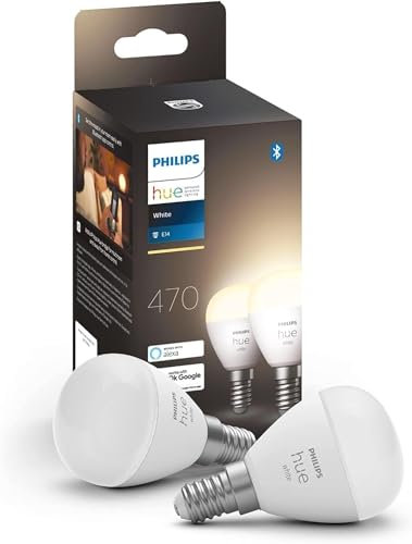 Philips Hue White E14 Luster 2x470lm, dimmbar, warmweißes Licht, steuerbar via App, kompatibel mit Amazon Alexa (Echo, Echo Dot), 2er Pack