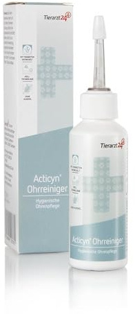 Tierarzt24 ACTICYN OHRREINIGER spült den Gehörgang von Tieren gründlich und senkt dadurch die Keimlast - Frei von Alkohol. Besonders hautfreundlich - 75 ml