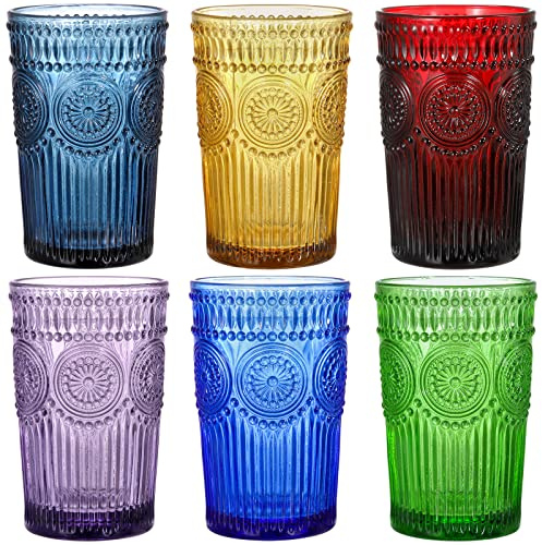 Kingrol Confezione da 6 bicchieri da acqua vintage da 350 ml, romantici, set di bicchieri di alta qualità per succhi, bevande, birra, cocktail