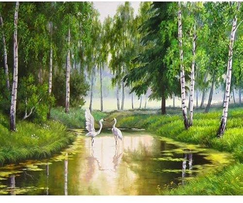 TOCAVE Malen nach Zahlen Ölgemälde nach Zahlen Bilder von Zahlen Baum Landschaft DIY Zeichnung Leinwand handgemalt Ölgemälde Frühling Ernährung Landschaft Home Dekoration 40x50cm