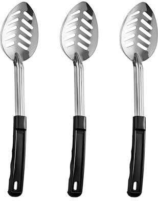 Schlitzlöffel zum Kochen, Schlitzlöffel, Edelstahl, 33 cm, Schlitzlöffel, Servierlöffel, Küchenlöffel-Set mit beschichtetem Griff, 3 Stück