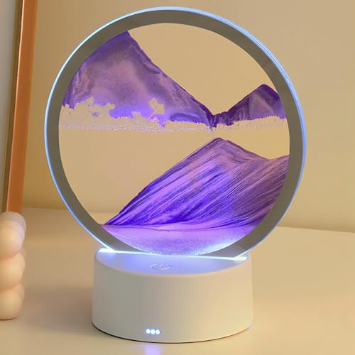 Lámpara de arena Sunwuun para girar con luz LED, imagen de arena, Sandscape - arte de la arena en aguas profundas, arte de la arena en movimiento, lámpara de mesa 3D con arte de arena móvil, pintura