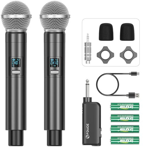 FDUCE W60 Wireless Microphone, Dynamic Lightweight UHF Microphone, Rechargeable Receiver with Volume Adjust Button, 1 for Karaoke, Wedding, Party, Church, Lecture (200ft)