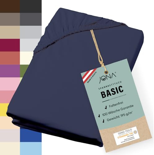 JONA SLEEP® Basic Spannbettlaken 140-160 x 200-220 cm - 190 g/m² faltenfreies Baumwoll-Jersey Leintuch - Made in Austria - Öko-Tex 100 Standard (dunkelblau)