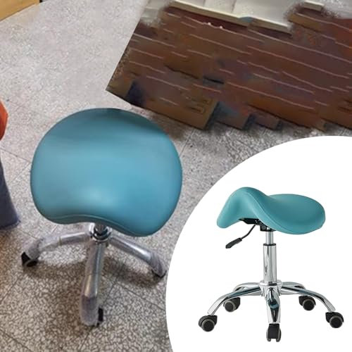 ENHEN Sattelhocker Rollhocker Ergonomischer Blauer Sattel -Rollstuhl Auf Rädern, Einstellbarer Schwenkhocker für Zahn-/ Büro/Massage, Medizinische Sitzstühle für Küchenbehinderte
