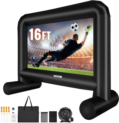 VEVOR Schermo per Proiezione Diagonale Gonfiabile 16 Piedi 16:9, Schermo Cinematografico all'Aperto con Ventola in Tela 253,5x133cm, Schermo per Proiezione Gonfiabile per Feste Serate Campeggio Evento