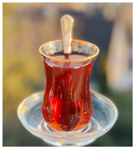 Topkapi - Set da 18 pezzi di tè turco Mahira sultan per 6 persone │ 6 bicchieri da tè, 6 sottobicchieri, 6 cucchiaini da tè │ Bicchiere da tè con bordo dorato │ Set completo – Imballato in modo sicuro