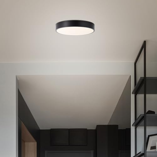 Lightbox Basic LED Deckenlampe mit schwarzen Rahmen & warmweißer Lichtfarbe | Basic LED Deckenlampe mit schwarzen Rahmen & warmweißer Lichtfarbe (3000 K)| Ø 33 cm | moderne Deckenleuchte | LED