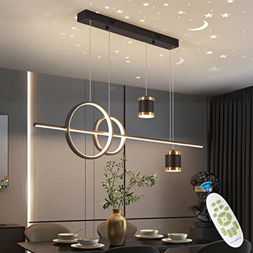 Lampada a Sospensione LED Dimmerabile per Sala da Pranzo - Moderna Nera Con Telecomando, Design Lineare, Regolabile in Altezza, 48W