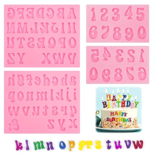 HIKPACKER Silikonform 4-teilig – Buchstaben und Zahlen für Kuchendekoration | 3D-Kuchenformen in Form von Schokoladenbuchstaben für Füllung, Geburtstag