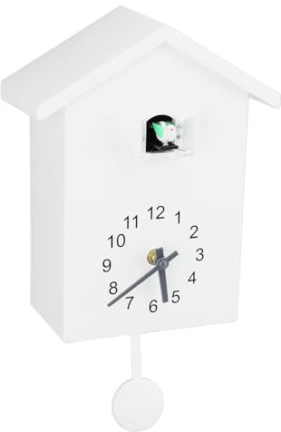Reloj de Cuco Moderno para Pared, 20 x 9 x 25 cm, Diseño Minimalista, Color Negro, con Pájaro Automático