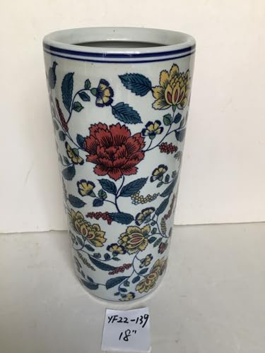 Classic Umbrella Stand/Walking Stick holder Ceramic 18 Round Red and Blue Flower