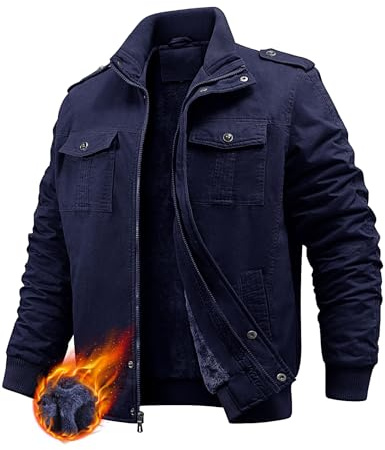 PASUDA Chaqueta Hombre Invierno Casual Cálido Chaqueta de Forro Polar Algodón Chaqueta de Militar de Transición Abrigo con Múltiples Bolsillos (Marino, XL)