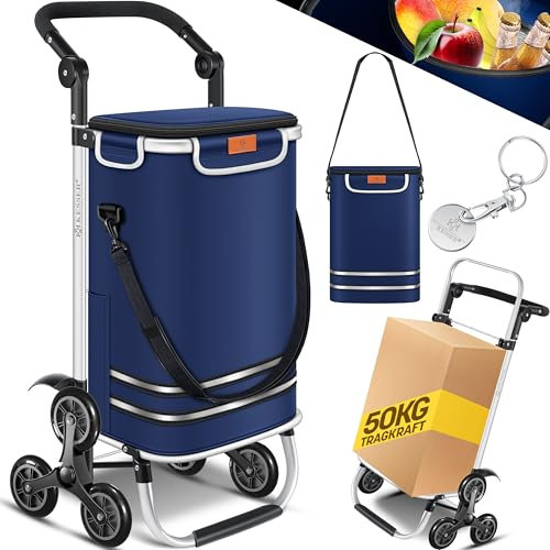 KESSER® Chariot à provisions avec compartiment réfrigérant, avec capacité de 56 L, charge jusqu'à 50 kg, chariot et sac à bandoulière 3 en 1, incl. Puce de courses, Pliable, Marine
