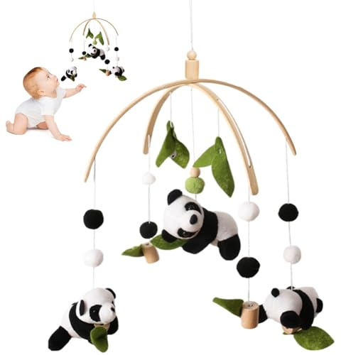 Mobil babysäng, trä djur panda sängklocka mobil baby vindklocka mobil baby hänge, sängklocka hängande trä panda mobil klocka säng hänge gåva för baby flicka pojkar