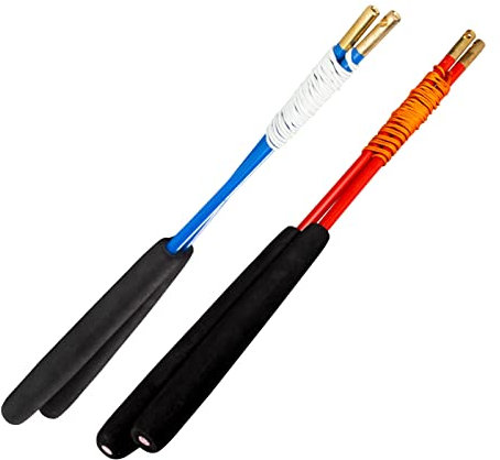 YOSTAR Diabolostäbe 2er Pack, Diabolo Handstäbe für Diabolo Durchmesser Mittel Gr. 5 mit Schnur (Blau + Orange)