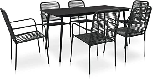 IKAYAA Garten essgruppe 6 Personen Gartenmöbel Set 6 stühle mit Tisch Gartentisch mit 6 stühlen Set Gartengarnitur Sitzgarnitur Baumwollseil und Stahl-7-tlg