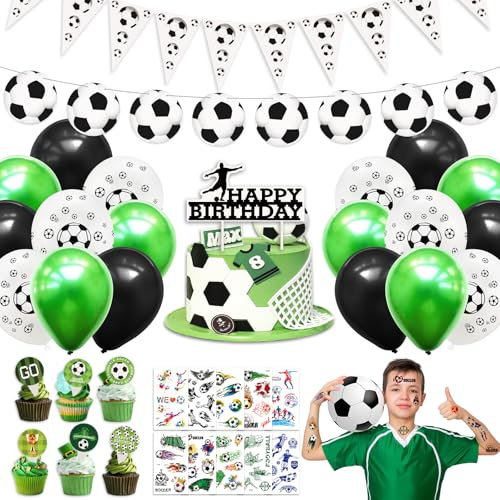 Fussball Geburtstag Deko, Kaluofan Fussball Deko Geburtstag Kinder, Fußball Deko, Fussball Geburtstag, Fußball Deko Geburtstag mit Luftballon Banner für Fußball-Mottoparty, Fußballveranstaltungen