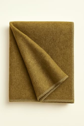 Military Khaki Wool Blanket, 200x155 cm - Heavy Duty Thick Warm and Durable Wool Weighted Throw Blanket for Camping, Hiking, Survival, Emergency Or Travel