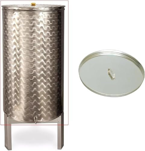 Botte, Contenitore Inox per Vino, con Galleggiante AD Olio ENOLOGICO,da LT 300 COMPRESO di Coperchio PARAPOLVERE Inox,GALEGGIANTE AD Olio,Rubinetto Inox E PIEDISTALLO in Acciaio ZINCATO Made in Italy