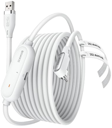 AMVR Länkkabel med laddningsfunktion 16 fot kompatibel med Quest 3/Meta Quest 3S, Pico 4 Ultra tillbehör och PC/SteamVR, höghastighetsanslutningskabel med separat snabbladdningsport