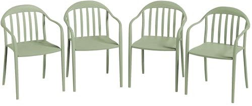 Outsunny Gartenstuhl 4er Set wetterfest Gartenstühle aus Kunststoff Stapelstuhl mit Armlehne Rückenlehne stapelbar Terrassenstuhl bis 120 kg belastbar Gartenmöbel für Hinterhof, Garten, Balkon Grün