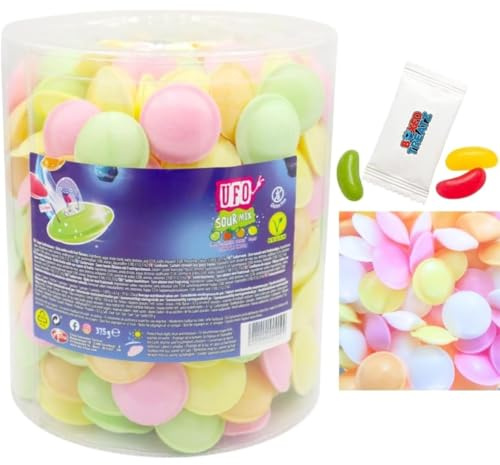 Flying Saucers Sweets Bulk Tub 375g – Fizzy Fruit Flavour Citric Wafers with Sherbet Filling – Retro Gluten Free Party Bag Fillers, Pick & Mix, Birthday & Wedding Candy Boxed Treatz