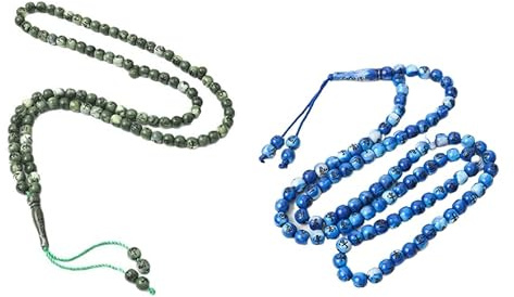Tasbih Gebetsperlen, 33 blau-grüne, türkisfarbene Acrylperlen (8 mm), Tesbih, Tasbih, Tasbeeh, Rosenkranz, Misbaha, Masbaha, muslimische islamische Gebetsperlen, Rosenkranz, Perlen für Anbetung