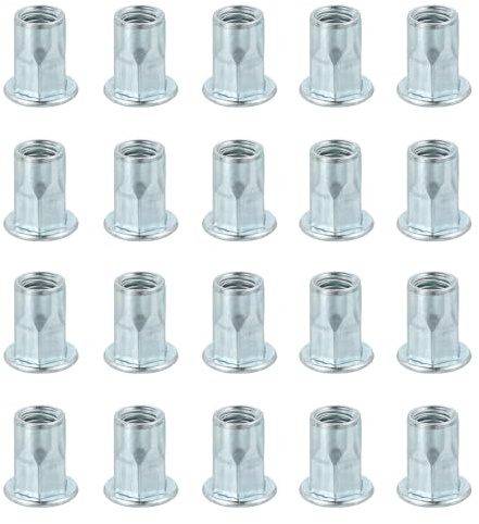 sourcing map 20Pcs M8 x 18mm Rivet Nut Thread Half Hexagonal Carbon Steel Hardware Nuts White Zinc-Plate Threaded Insert Nut Suitable for Furniture Industrial