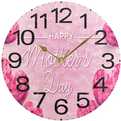 Kutsu Scale Mother's Day Wall Clock Silent Non Ticking, Battery Operated Round Clock 10 Inch for Home Bedroom Living Room Kitchen Office School Classroom, Gold