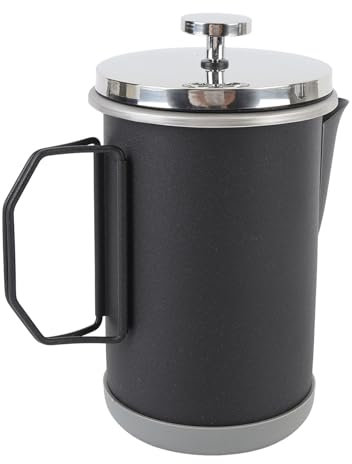Tissting Cafetera de prensa francesa, 1000 ml de cafetería de cerveza fría de acero inoxidable, té portátil y prensa de leche espumosa para acampar al aire libre (Negro)