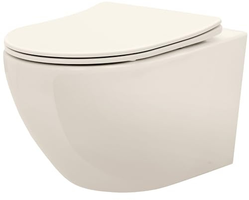 Rea Inodoro suspendido de cerámica Carlo Mini Rimless Beige, Diseño moderno y fácil de limpiar - 49,5X37X32CM