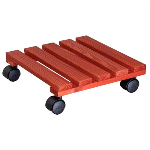 WAGNER Pflanzenroller Nature 29 x 29 x 8 cm I Pflanzenroller für Innenbereich I Blumenroller aus FSC®-Massivholz, Ziegelrot I Kübelroller aus Holz I Tragkraft 100 kg I Made in EU - 20088601