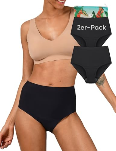 BeMee Daytime Seamless High Waist Hipster, Nahtloser, hauchdünner Perioden-Slip, Menstruations-Unterwäsche, bei mittelstarker Blutung für Teenager und Frauen, schwarz, Größe S, Doppelpack