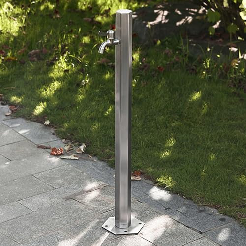 WNYAILLL Wassersäule für den Garten, Garten Wasserhahn Säule, Wasserzapfsäule Edelstahl, Standbrunnen Garten, für Garten, Terasse oder den Pool-Bereich(Silver A)