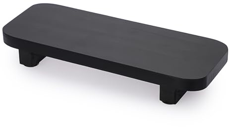 OGANAZI Badezimmer Deko Holztablett Klein Servierplatte mit Füssen Schwarz Rechteckig Kosmetiktablett Schmuckteller Schmuckschale Tischtablett für Schminktisch, Toilettentisch, Waschtisch, Spüle