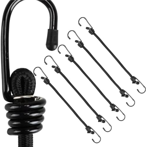 WLHFDC Lot de 5 Tendeur Elastique avec Crochet 30CM,Elastiques Résistants,Sangle à Bagage ou Bâches pour Vélo, Moto, Voiture, Tente, Camping et Remorqu,Voile d'ombrage,Tendeurs Noir