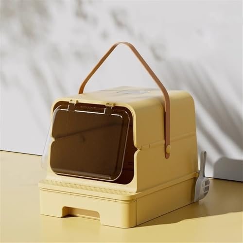 Caja de Arena, Caja de Arena for Gatos Cerrada con Puerta y cajón, Tapa antisalpicaduras y Pala incluida Caja de Arena para Gatos(Yellow)