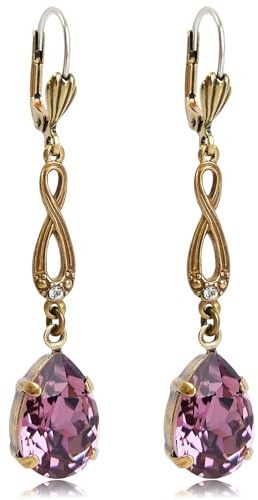 Jugendstil Ohrhänger Gold Tropfen Kristalle helles Amethyst Ohrhaken 925 Silber NOBEL SCHMUCK