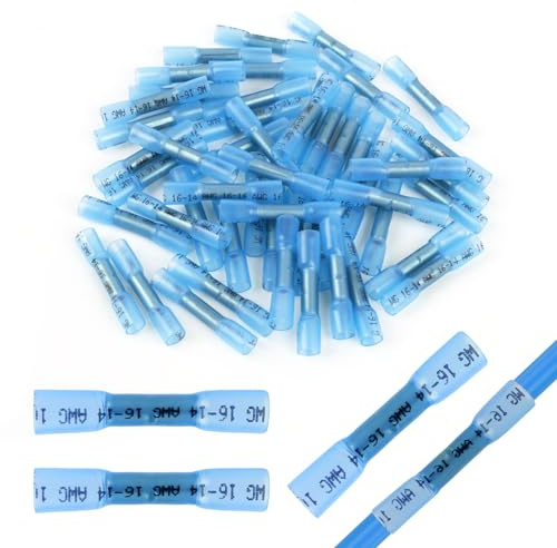 50 Pezzi Connettori Elettrici Termorestringenti Impermeabili 16-14 AWG, Morsetti Blu per Cavi Elettrici 1.5-2.5mm², Terminali per Installazioni Elettriche, Connettori Termorestringenti (AWG 16-14)