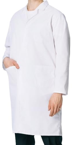 KEWUF Laborkittel Weiß Kittel Arztkittel Unisex Chemie Schutzkleidung Herren Damen laborkittel damen Langarm Medizin Mäntel Medizinische Uniform mit Knöpfen, Studium, Arbeit - Flache Ärmel